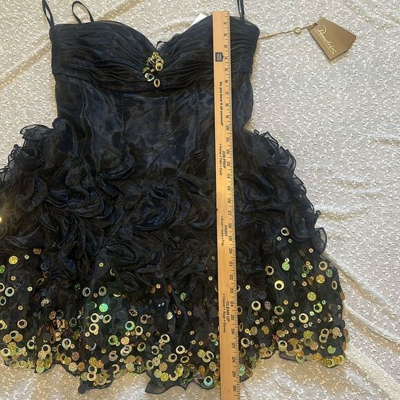 DEMETRIOS Bridal Black Strapless with Gold Sequins Mini Formal Prom Dress 16 NWT - Picture 10 of 12